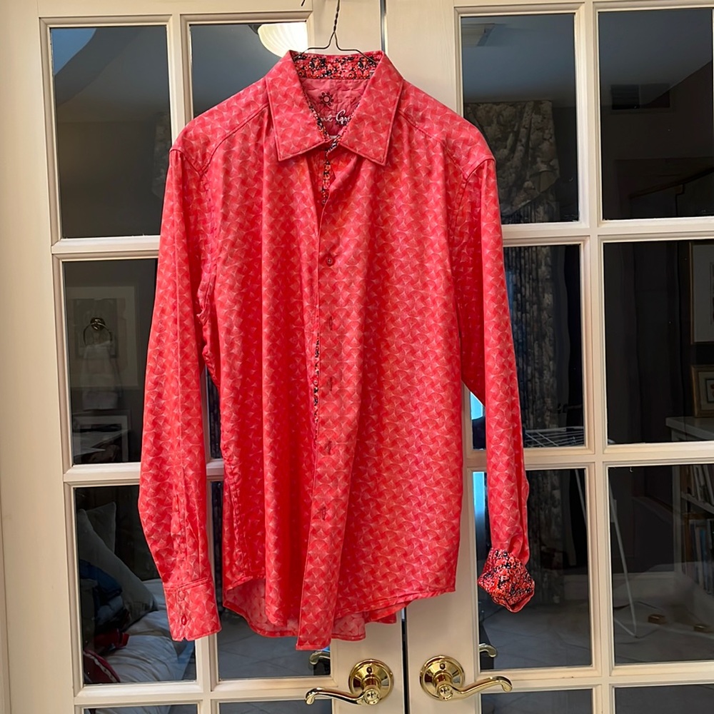 Red Robert Graham button down with black and red lining, perfect condition